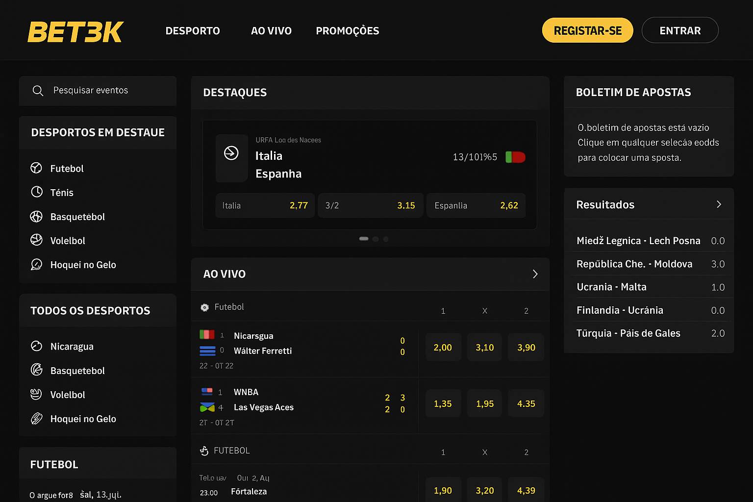 Aposte em apostas esportivas no cassino online BET3K